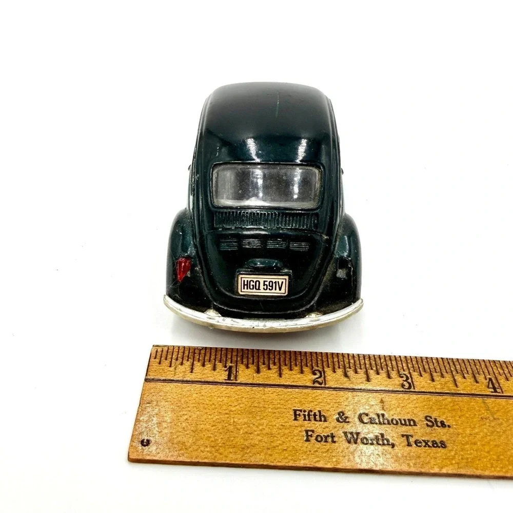 Vintage Volkswagen Beetle Diecast Toy Car Dark Green HGQ 591V Pull‎ Back